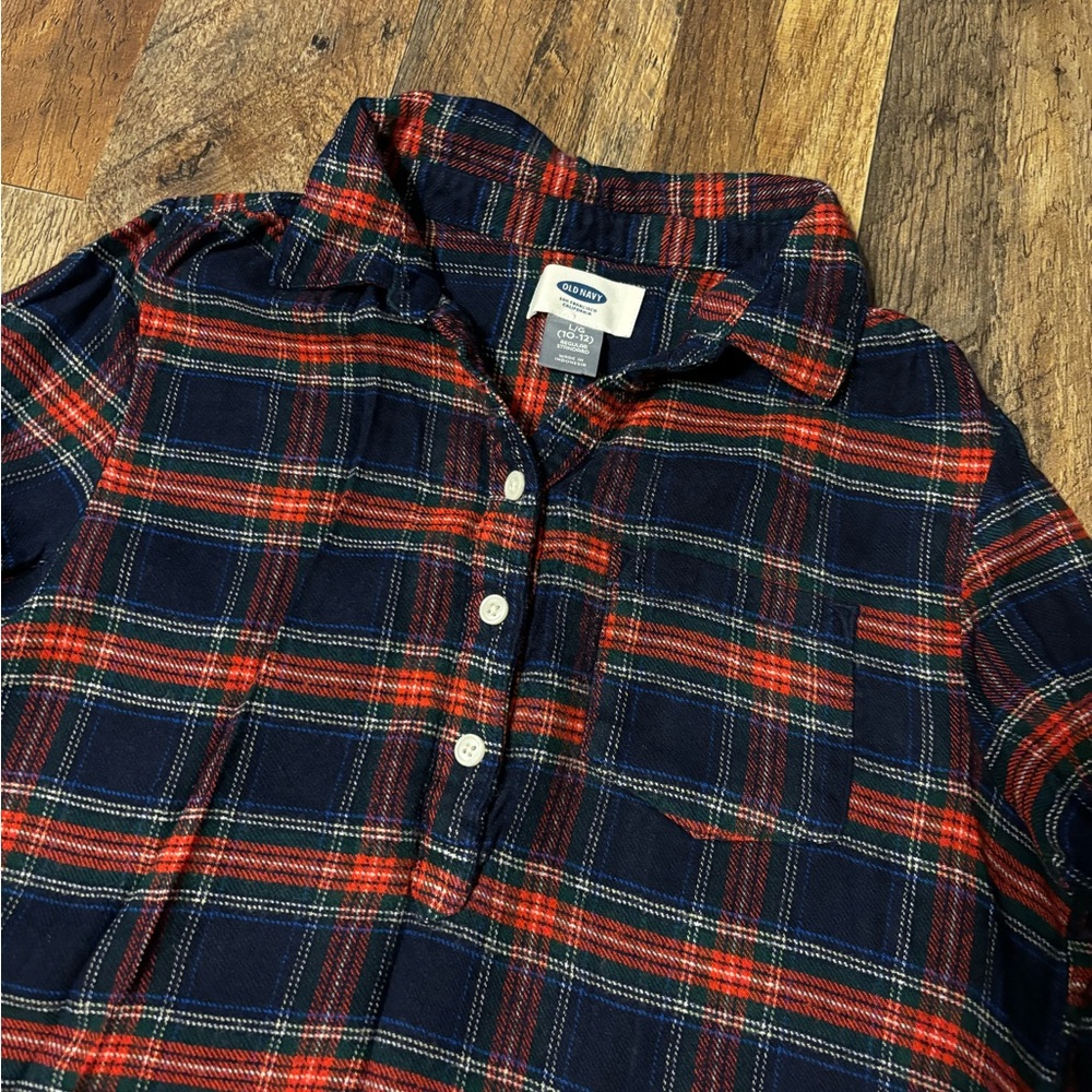 Old Navy Red and Blue Plaid Half Button Up Shirt - Picture 2 of 2